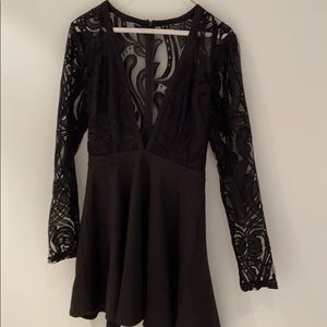 Lulu’s Black Deep V Lace Dress